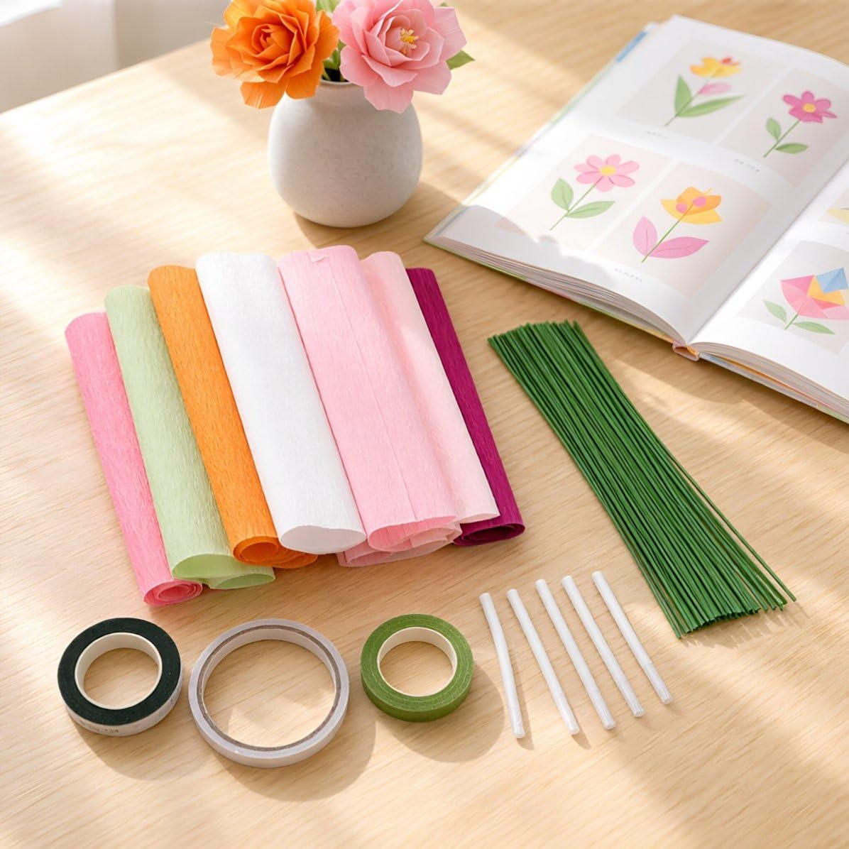 Crepe Paper Flower DIY Kit, with Rolls for Craft Projects