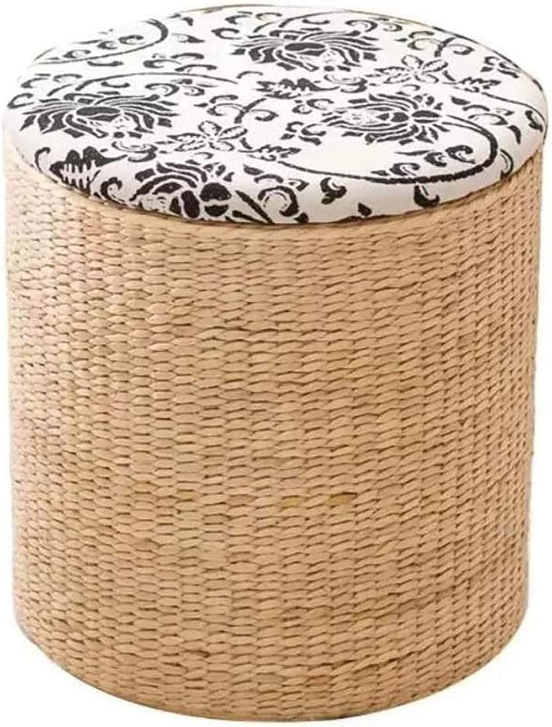 Repose-pieds pouf de rangement rond 29x33cm avec couvercle amovible