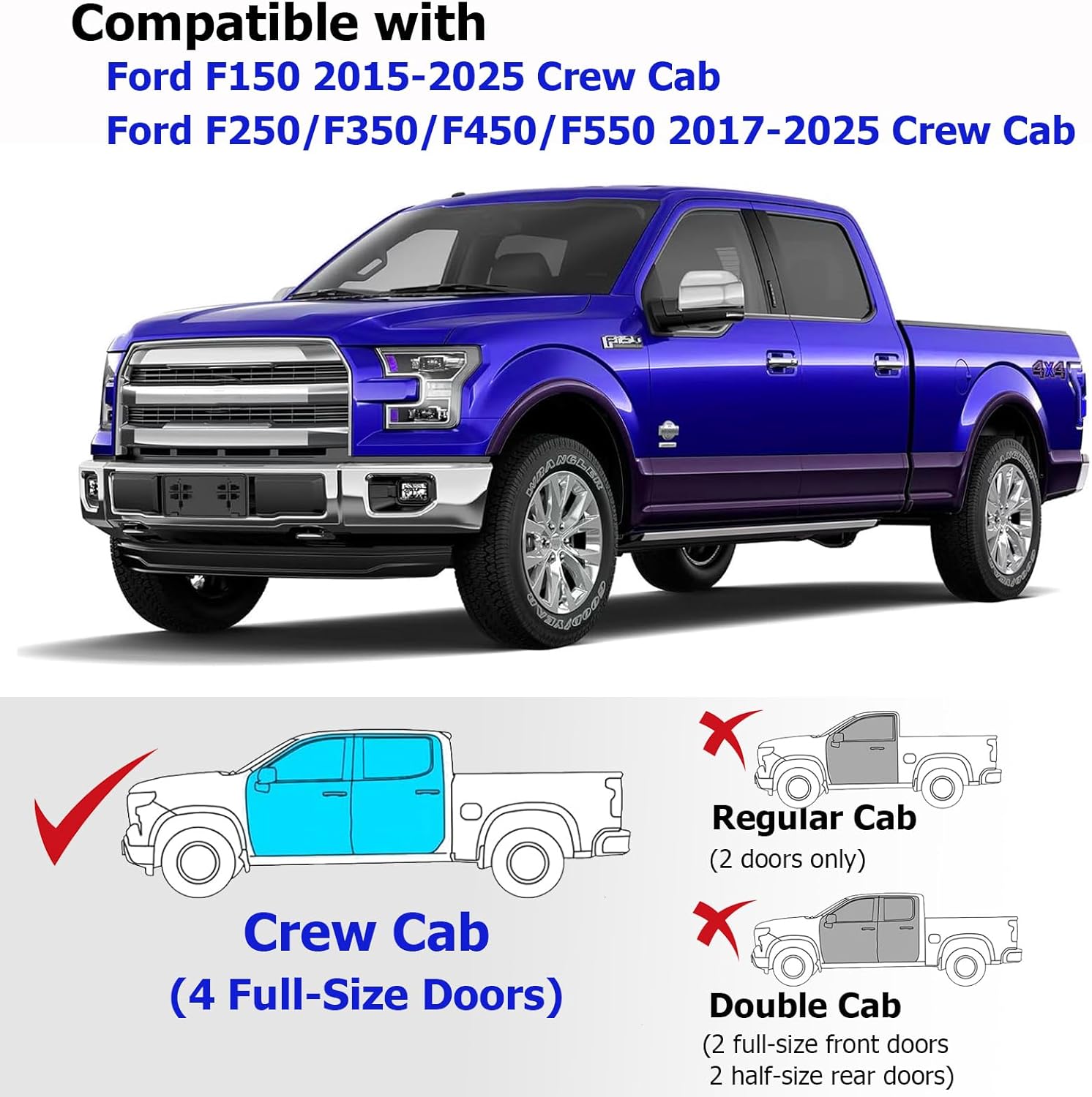 in-Channel Window Rain Guards Fits for Ford F150 2015-2025 SuperCrew,2017-2022 F250 F350 F450 F550 Crew Cab,Window Deflectors,Vent Shades,Extra Durable Vent Visors Car Accessories-4PCS