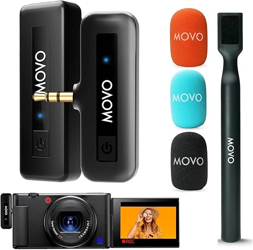 Miniatura 1 de Movo Mini micrófonos inalámbricos inalámbricos para cámara con adaptador de mano WMX-HM - Transmisor inalámbrico de 2.4Ghz con micrófono de solapa,