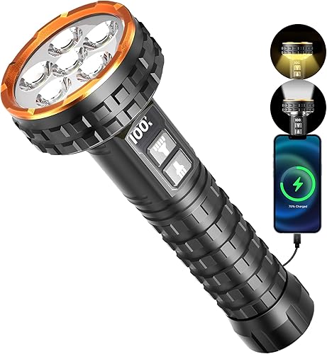 Linterna, linterna LED recargable de 5000 lúmenes con pantalla digital, 8 modos e impermeable IPX4 linterna EDC con base magnética para campamento,