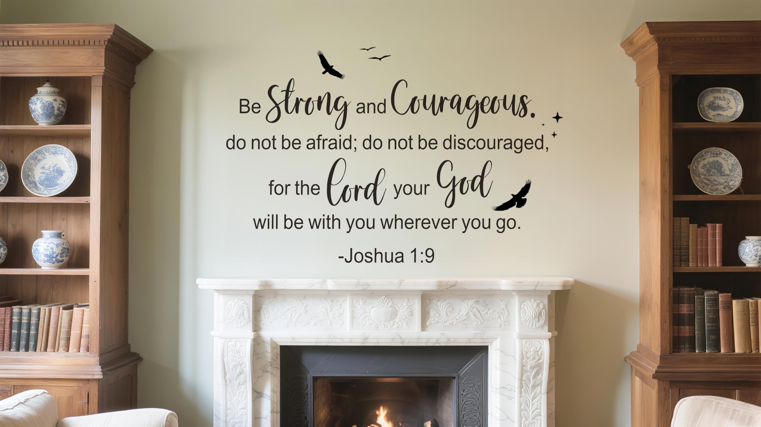 Be Strong and Courageous Christian Scripture Wall Decals, Bible Verse Inspirational Quotes Wall Stickers for Kid’s Room, Bird Decor Religious Wallpaper Vinyl Mural for School Church