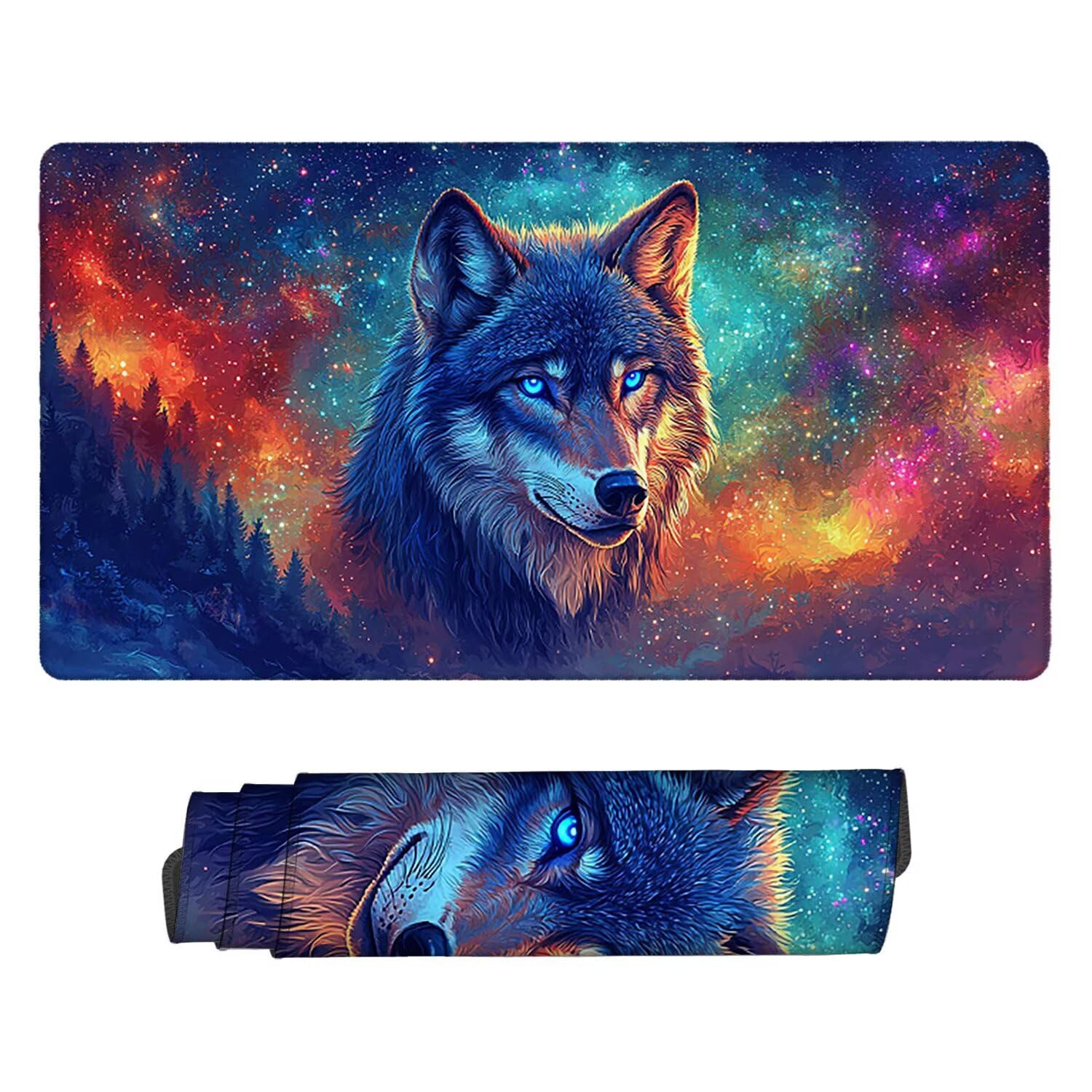 Podkładka pod mysz do gier XXL Mousepad 1000 x 500 mm, duża podkładka pod biurko z antypoślizgową gumową podstawą dla graczy, poprawia precyzję i szybkość (gwiaździsty wilk) X-911