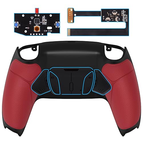 eXtremeRate Red Rubberized Grip Programable RISE4 Remap Kit for PS5 Controller BDM 010 & BDM 020, Upgrade Board & Redesigned Back Shell & 4 Back Buttons for PS5 Controller - Controller NOT Include