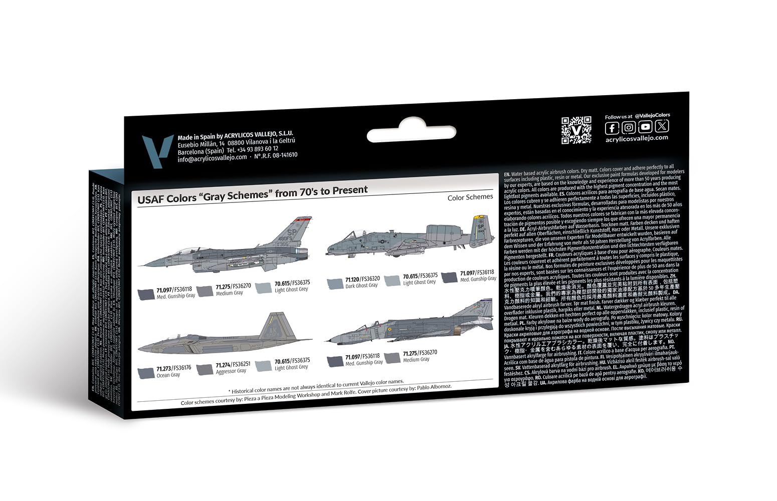 Acrylicos Vallejo Model Air - Set di Colori Acrilici per Aerografo, Grigio