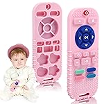 AiTuiTui Baby Teething Relief Sensory Chew Toys for 3 6 9 12 Months, Silicone Infant Teether Remote Control Bath Toy for Newborn Toddlers Boy Girl Autism Baby Shower Birthday Gifts, Dark Pink