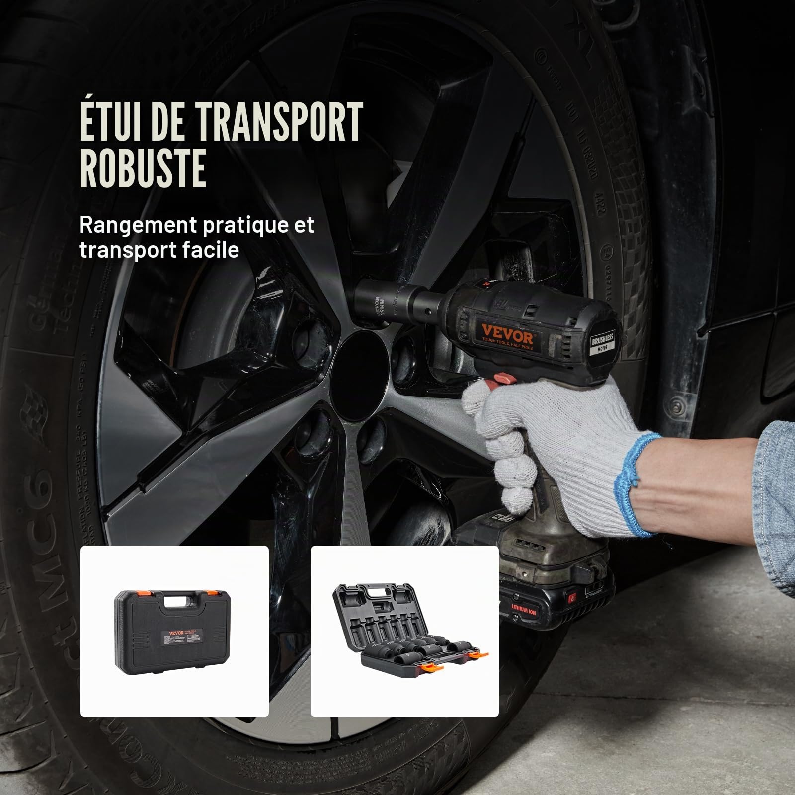 VEVOR Jeu de Douilles à Choc 1/2" Jeu de 9 Douilles à Impact Métriques 29-38 mm 6 Pans en Acier Allié CR-Mo Dureté HRC 42-48 Repère de Taille Facile avec Mallette de Transport pour Réparation Auto