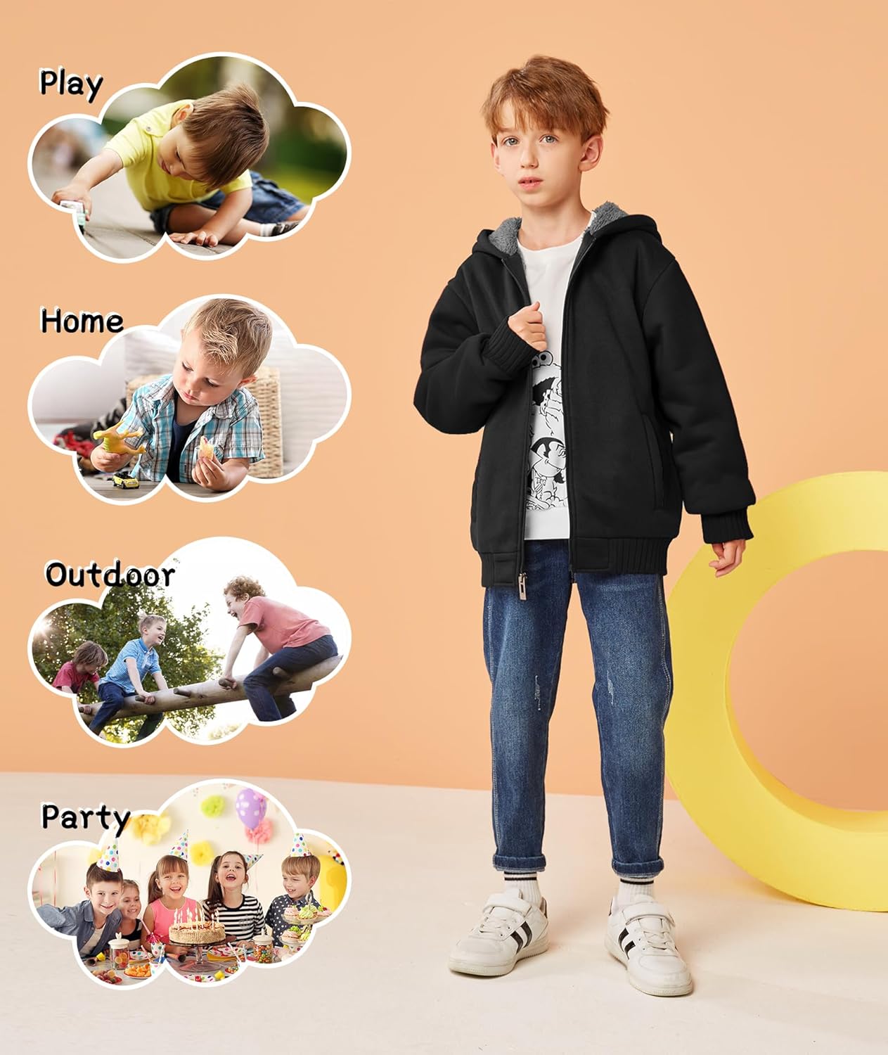 V VALANCH Boys Hoodie Zip Up Fleece Lined Jacket Warm Sherpa Hooded Sweatshirts for Boys Girls 6-15 Years - Image 5