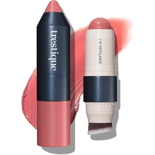treStiQue Blush Stick, Vegan Blush Stick With Built-In Blush Brush, Pink Blush Makeup For Women, Rose Blush Makeup, 2-In-1 Creamy Blush Makeup