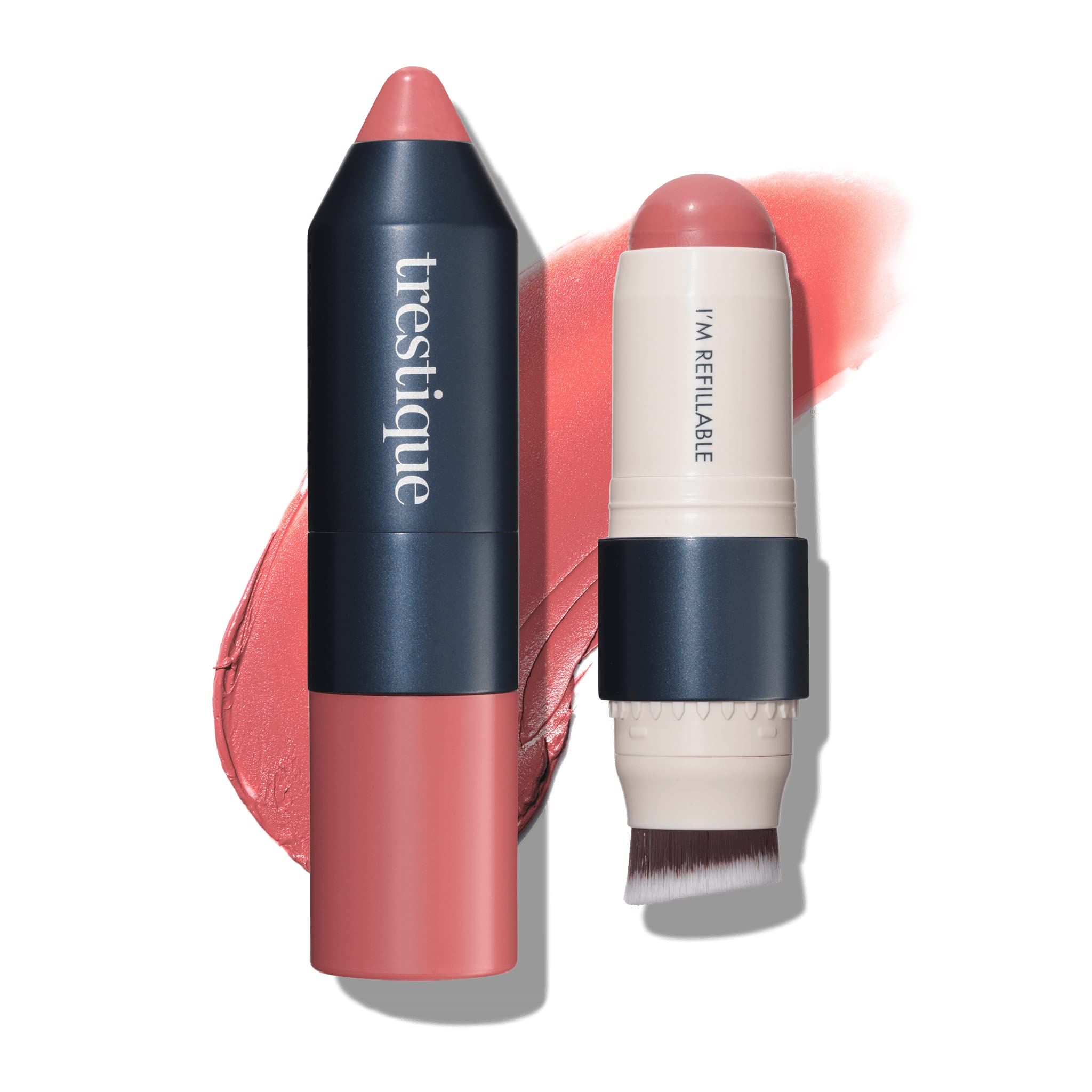 trestique Blush Stick, Vegan Blush Stick With Built-In Brush, Pink Blush Makeup For Women, Rose Makeup, 2-In-1 Creamy