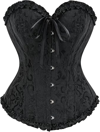 Womens Lace Up Corset Boned Floral Overbust Lingerie Bustier Bodyshaper Top S-6XL