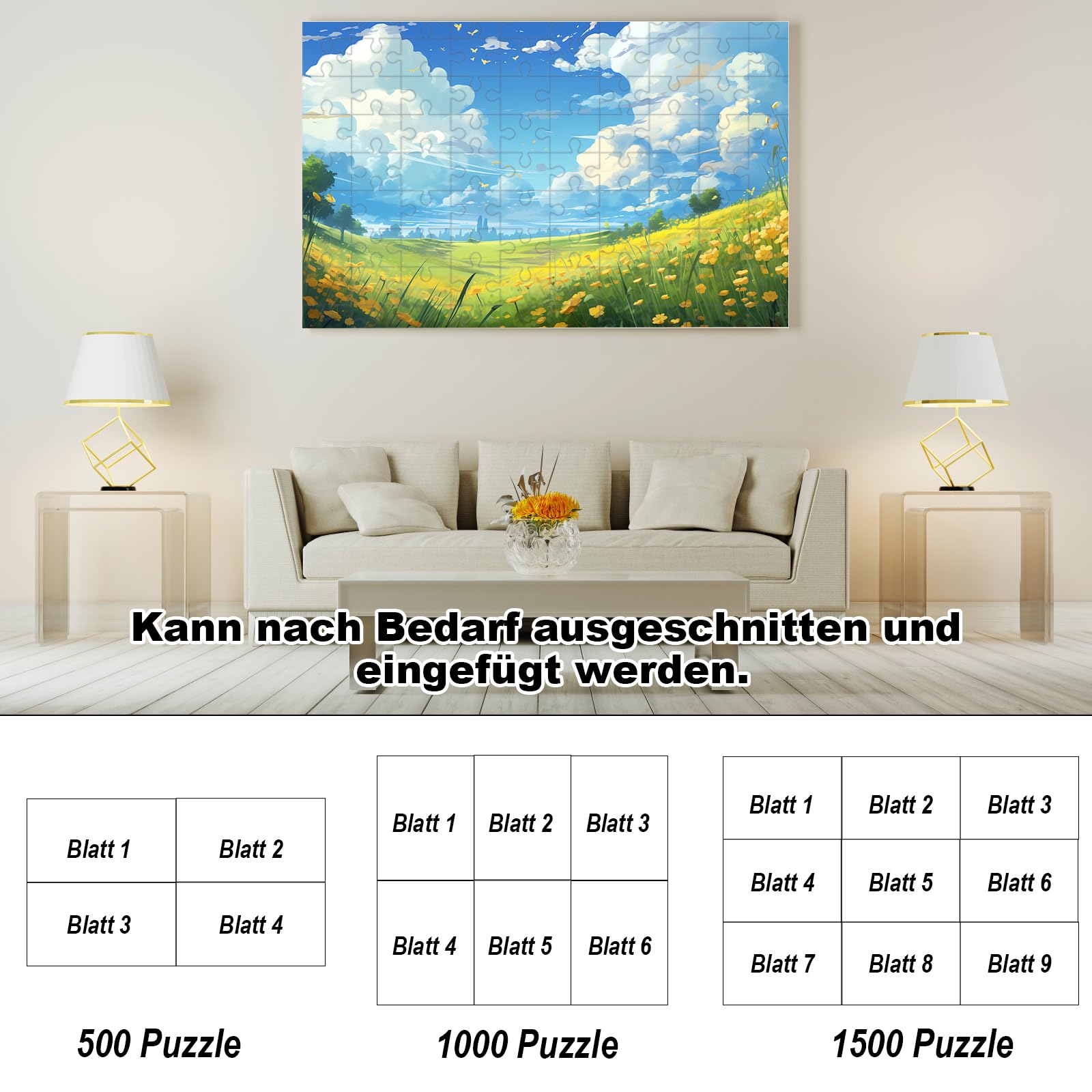 Faburo Puzzle folia samoprzylepna, 32 sztuki, super klej do puzzli, 4 x 1000 elementów / 8 x 500 części, 20 x 29 cm, folia samoprzylepna przezroczysta dla dzieci i dorosłych, do puzzli, przezroczysta