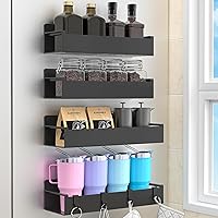 HuggieGems 4-Pack Magnetic Spice Rack Organizer for Fridge & Oven - Strong Magnets, Black Rust-Resistant Kitchen Storage