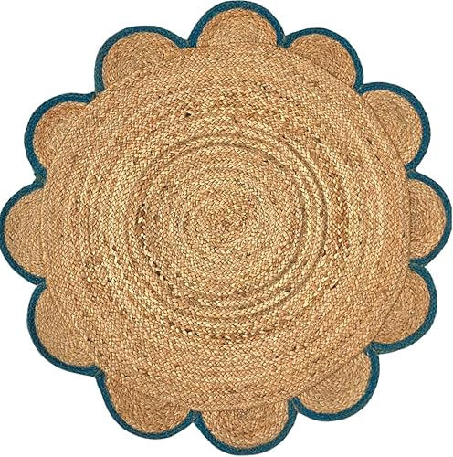 Miniatura 12 de Alfombra redonda natural de yute, alfombra de suelo con borde festoneado, trenzado, bohemio, ecológico, grande, circular hecha a mano, color negro