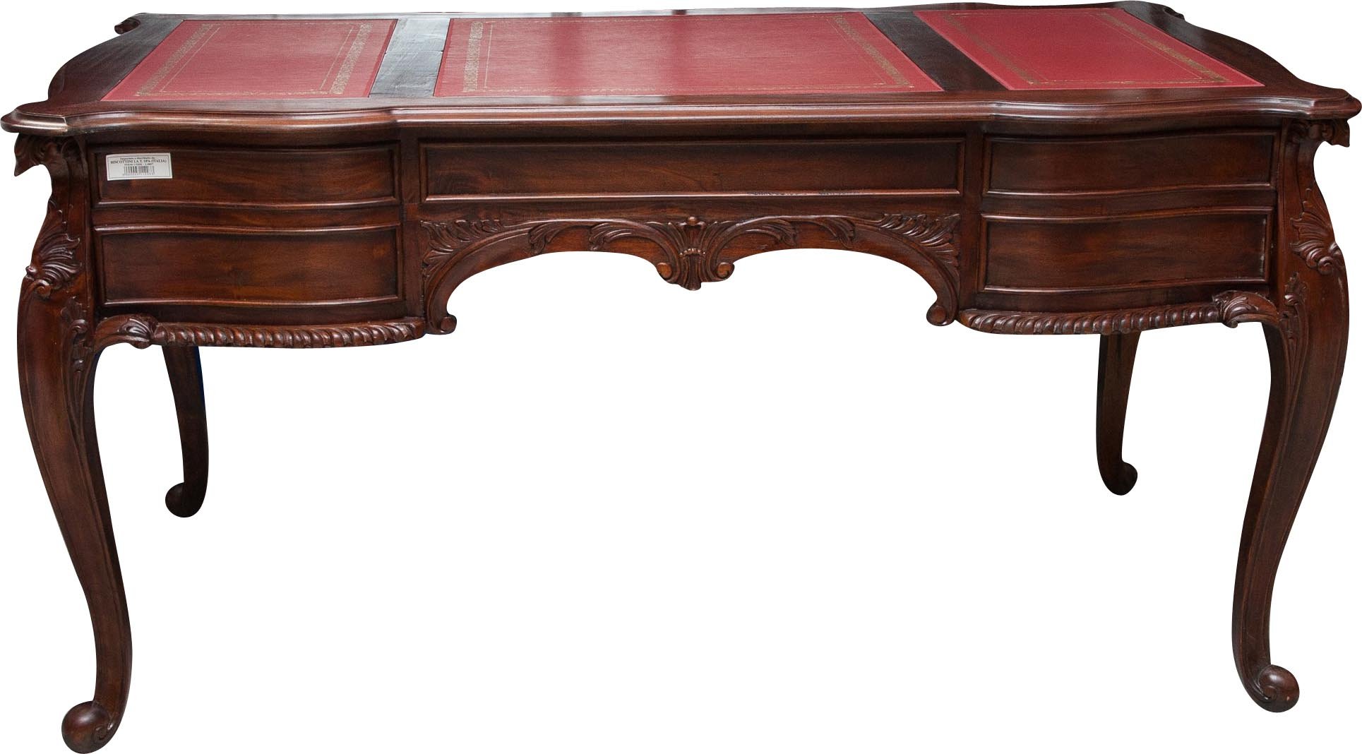 Biscottini Scrittoio in legno e pelle vintage 150x83x75 cm - Scrivania con cassetti - Scrittoio antico in legno - Scrivanie classiche per studio e camera da letto - Tavolo da lavoro per Computer