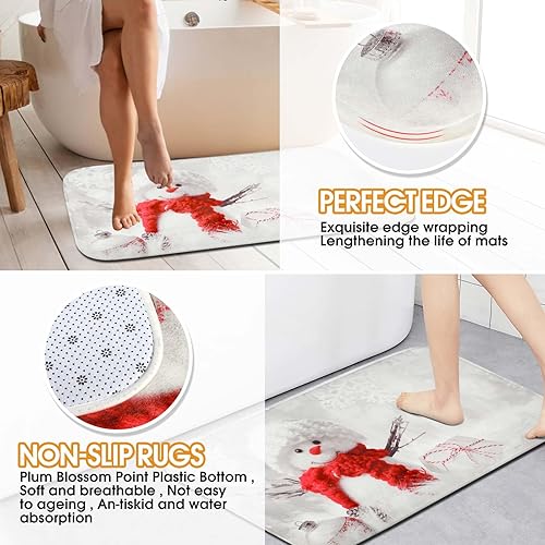Miniatura 4 de Christmas Shower Curtain Sets with Non-Slip Rugs and Toilet Lid Cover,Xmas Winter Snowman Bath for Bathroom 4 Piece Set with 12 Hooks, Waterproof