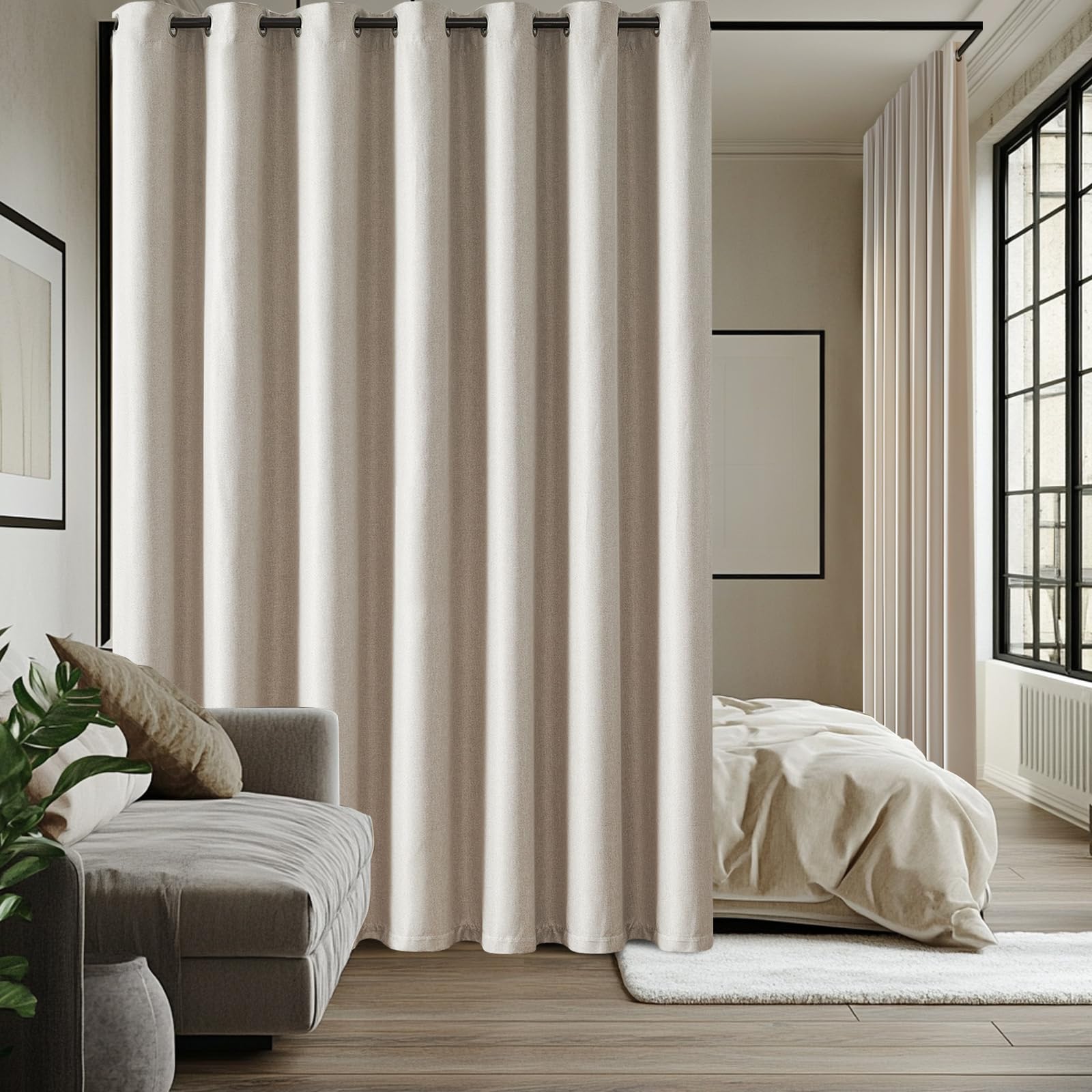 JINCHAN Linen Textured Curtains for Living Room Bedroom Extra Wide for Room Divider Drape Room Darkening Window Curtain Panel Drapery Grommet Top 1 Panel 254x244CM Greyish Beige
