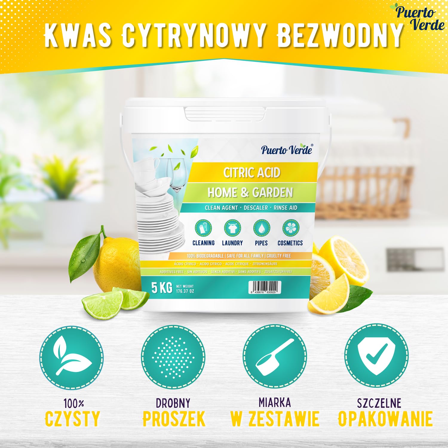 Kwas Cytrynowy Bezwodny 5 kg. Naturalne Czyszczenie Domu.