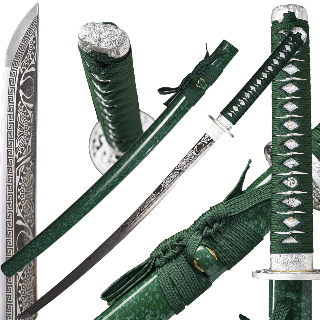 Kamaiwo-1045/1060 Clay Tempering high Carbon Steel Hademade Heat Tempered Full Handmade Hand Forged Japanese Katana Authentic ?Full Tang,Functional,Practical Green