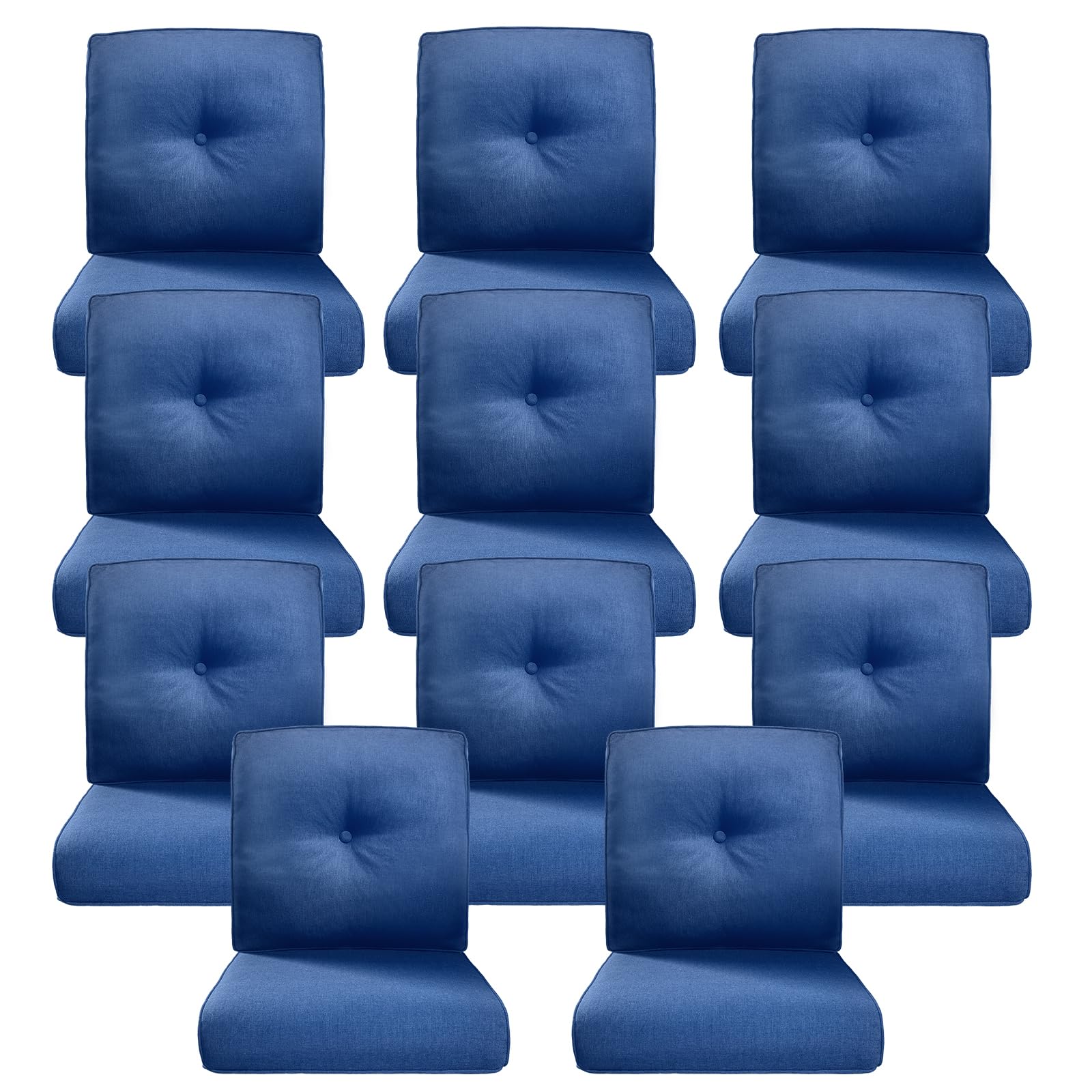 Luxury 4" Thick Outdoor Cushion Set of 11 - 22x24 Patio Furniture Cushions with 28D High-Density Foam, Water-Resistant &amp; Fade-Resistant Fabric, Removable Covers for Patio Furniture Sofa Couch -Blue