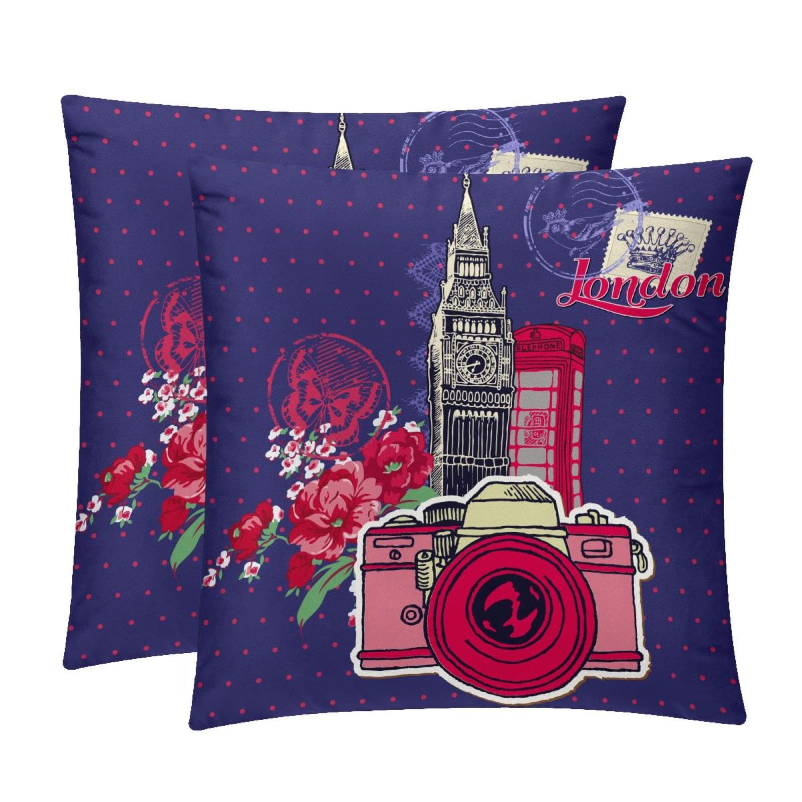 TDGKPZ London Throw Pillow Covers 2 Pack Cushion Cases Decorative Pillow Cases Home Decor 45x45cm