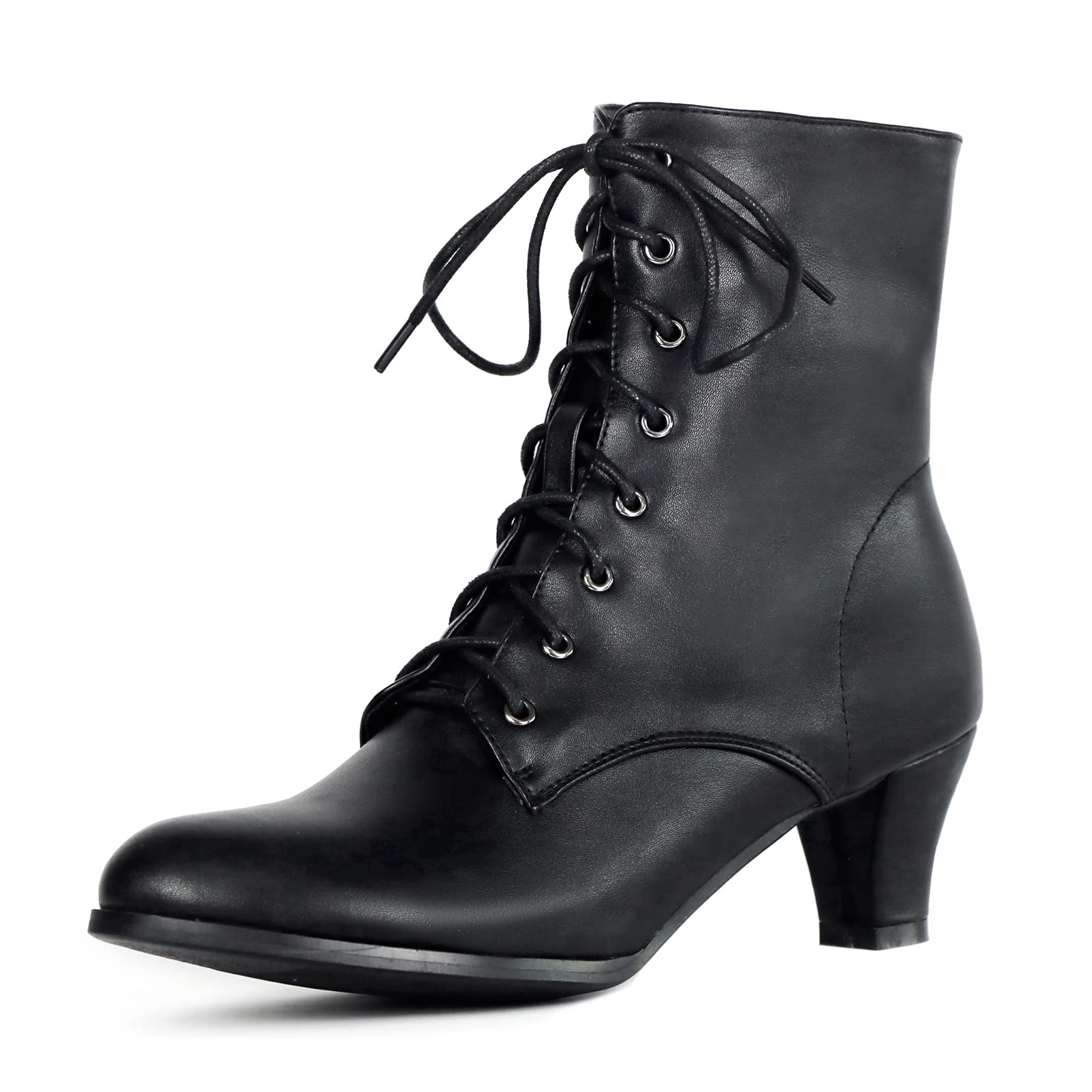 Damen Vintage Viktorianisch Stiefel Schnüren Ankle Stiefel Almond Toe