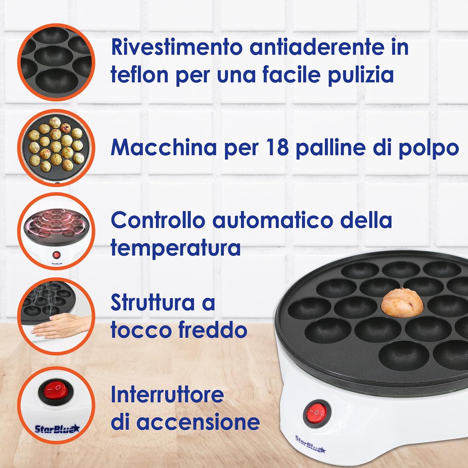 StarBlue Macchina per Takoyaki Elettrica 650W 220-240V 50/60Hz Spina Europa