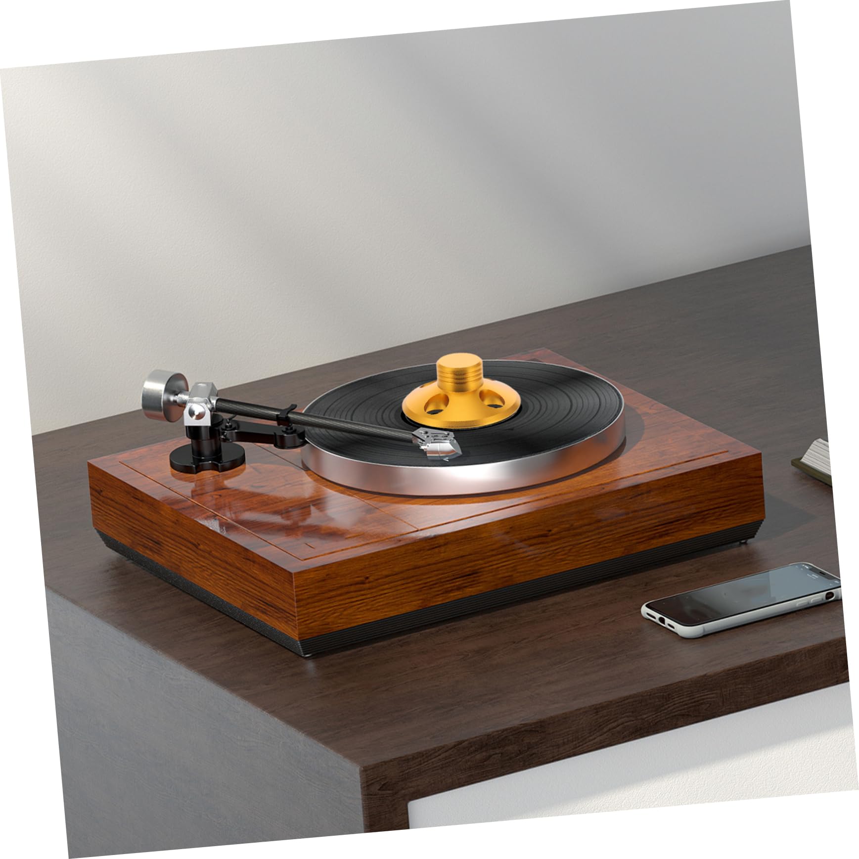 Peso per Dischi Vinile Oro in Lega di Alluminio per Giradischi | Riduce Vibrazioni e Attrito, Appoggio Feltro, Finitura Elegante e Look Lussuoso