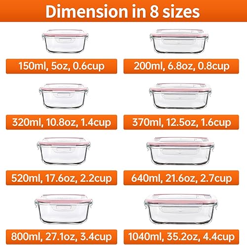 Miniatura 9 de HOMBERKING 16 recipientes de vidrio para preparación de comidas, 3 compartimentos, recipientes de vidrio de 36 onzas con tapas, cajas de almuerzo de
