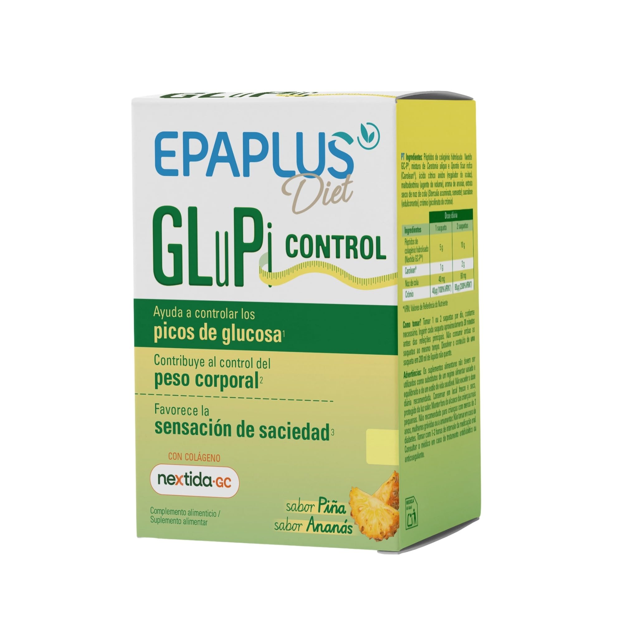 EPAPLUS GluPi Control | Complemento Alimenticio para el Control de Picos de Glucosa | Favorece la Sensación de Saciedad y Apoya el Peso Corporal | Con Cromo y Extractos Vegetales | 14 Sobres