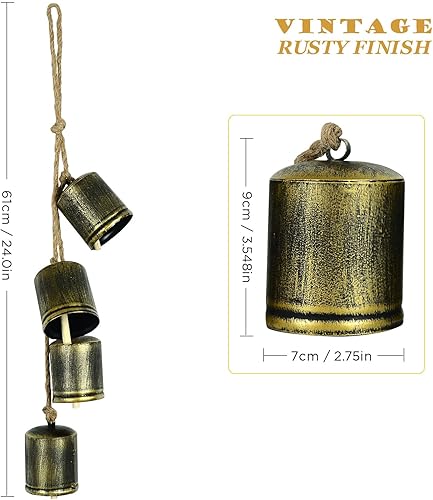 Miniatura 8 de kyoryuger Campana de hierro, 4 campanas relajantes, tranquilas, campanas de viento, decoración de Navidad, campanas de vaca, campanas rústicas