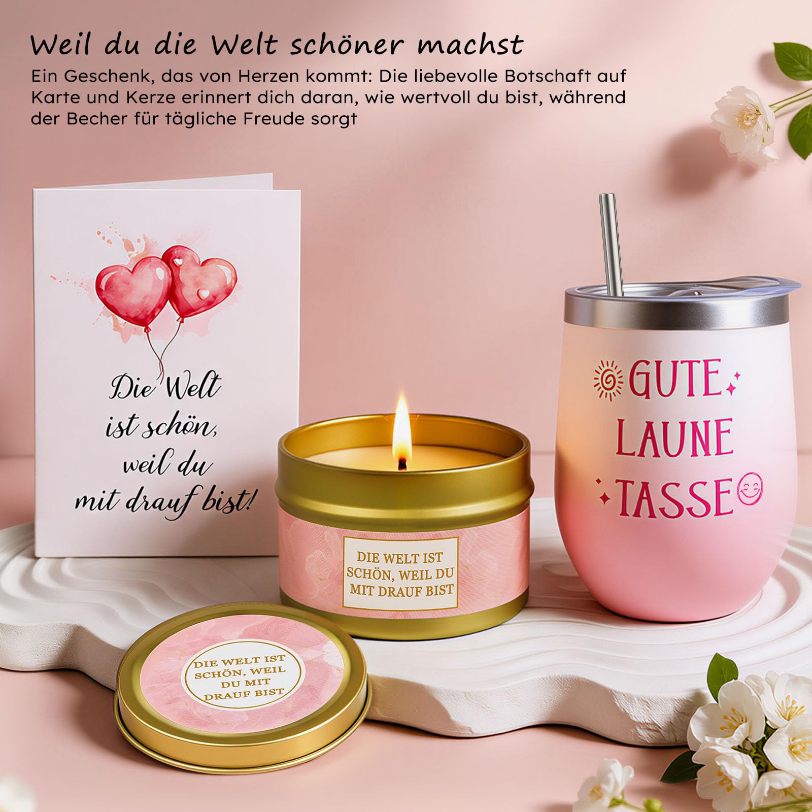 TUZELIYA Geschenke für Frauen Freundin - Geburtstagsgeschenk - Wellness Geschenkset - Gute Besserung & Mutmacher Geschenke - Geschenkideen für Mama, Schwester, Tochter, Kollegin, Tante, Ehefrau - Rosa