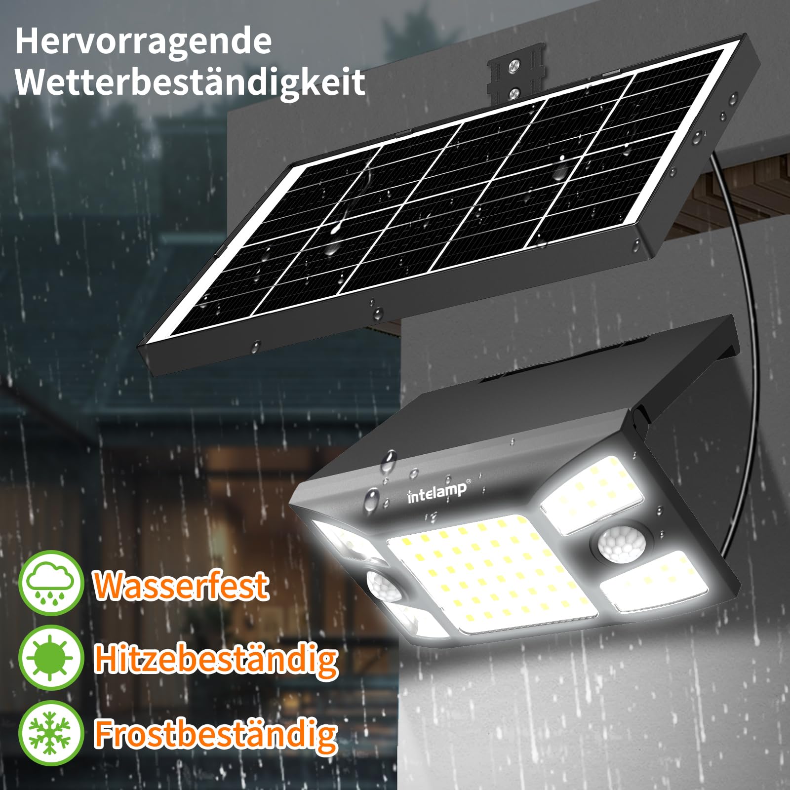 INTELAMP Solarlampen für Außen mit Bewegungsmelder, 8000mAh 2000LM Superhelle Solarlampe Außen Zwei Bewegungsmelder,180°3 Modi Solar Wandleuchte IP65 Wasserdichte für Garten Garage Wand Pathway