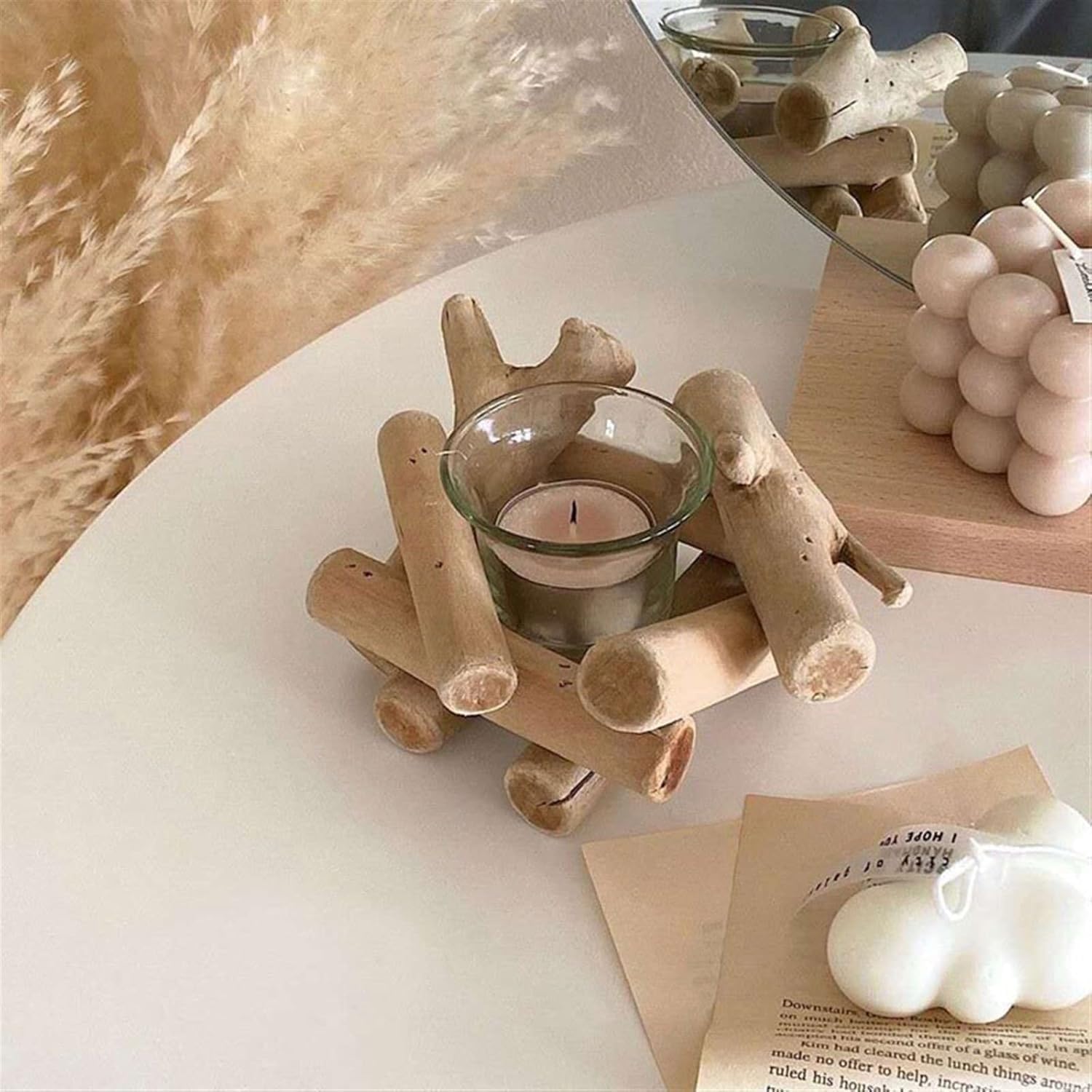 Candle Holder Simple Wooden Candlestick Pastoral Style Glass Creative Decorations Photographic Props Desktop Decorations Gift Halloween Thanksgiving Christmas