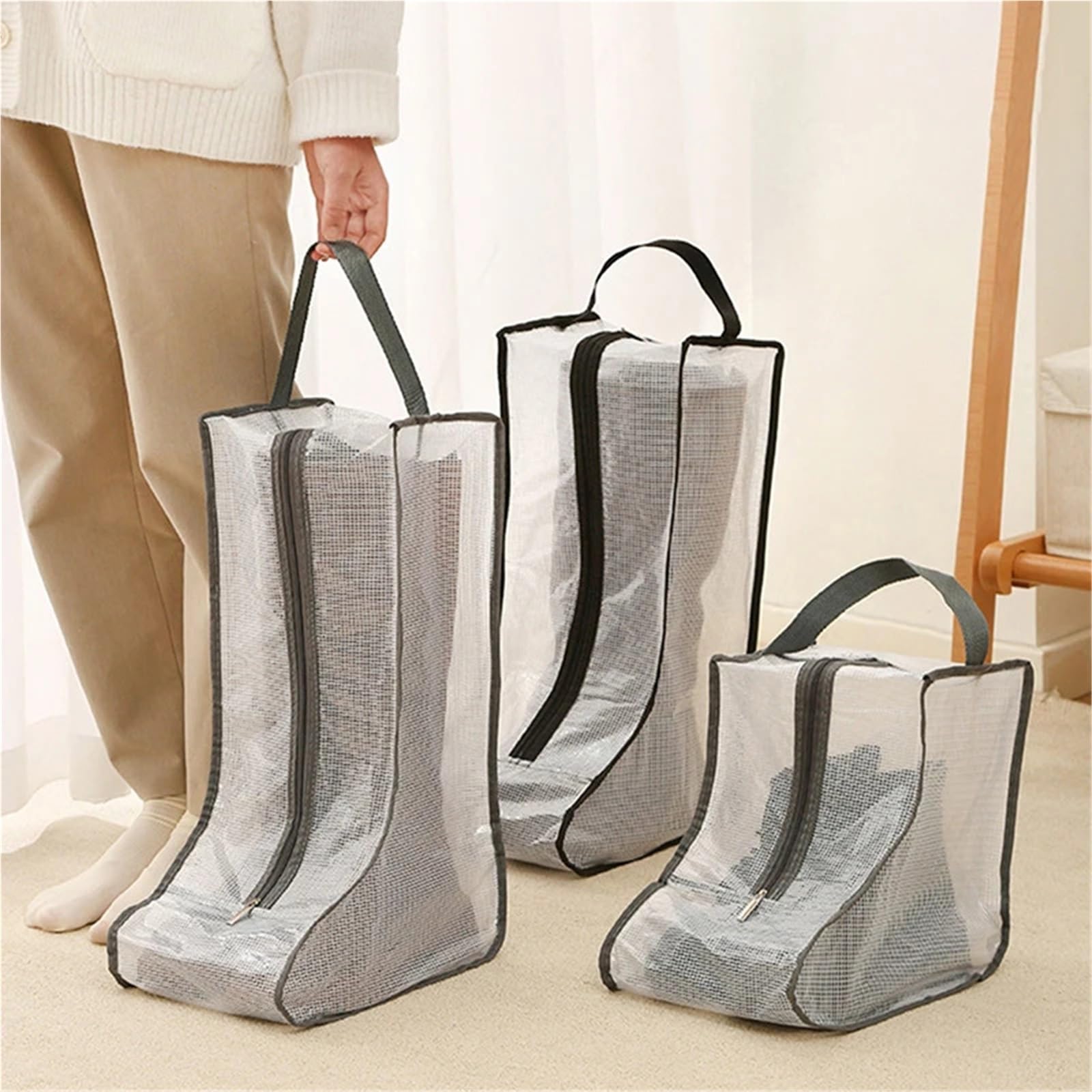 Bolsa de Zapatos de Viaje Transparente, Bolsa de Almacenamiento Impermeable a Prueba de Humedad for Botas con Bolsillo Negro S for fútbol de Viaje