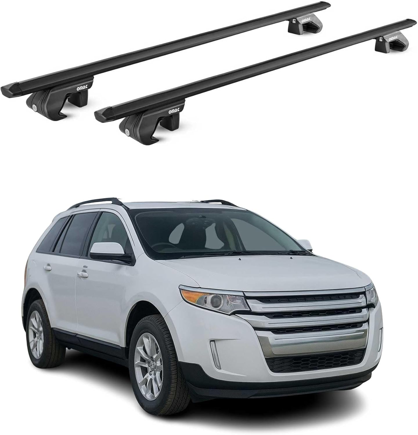 OMAC Roof Rack Cross Bars for Ford Edge 2007-2014 Lockable 198Lbs Aluminium Black 2Pcs fits Cargo Carriers Canoe Kayak Bike Snowboard