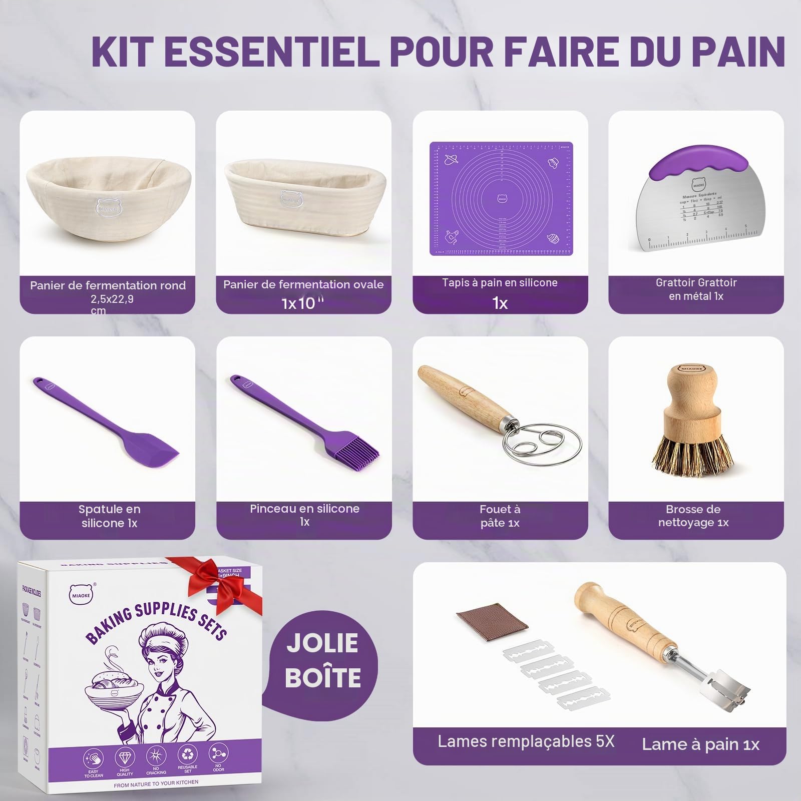16 Pièces Banneton Pour Painm, Fouet à Pâte, Lame à Pain