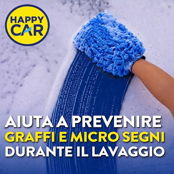 HappyCar Guanto in Microfibra Extra Performance per Lavaggio e Pulizia Auto e Moto - Rimuove lo Sporco Senza Graffiare la Carrozzeria - Super Assorbente e Ultra Morbido e Impermeabile (Blu) - 5