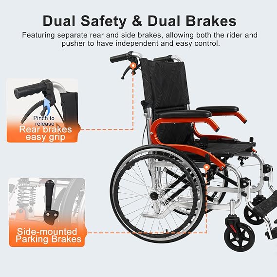 Ultra Lightweight Wheelchair for Adults (Only 24LB) - Portable Foldable Travel Wheelchair for Seniors, Self-Propelled Wheel Chairs, Manual Wheel Chair with Ergonomic Push Rim