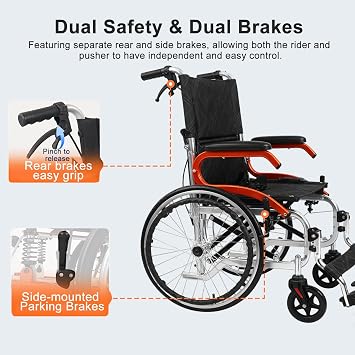 Ultra Lightweight Wheelchair for Adults (Only 24LB) - Portable Foldable Travel Wheelchair for Seniors, Self-Propelled Wheel Chairs, Manual Wheel Chair with Ergonomic Push Rim