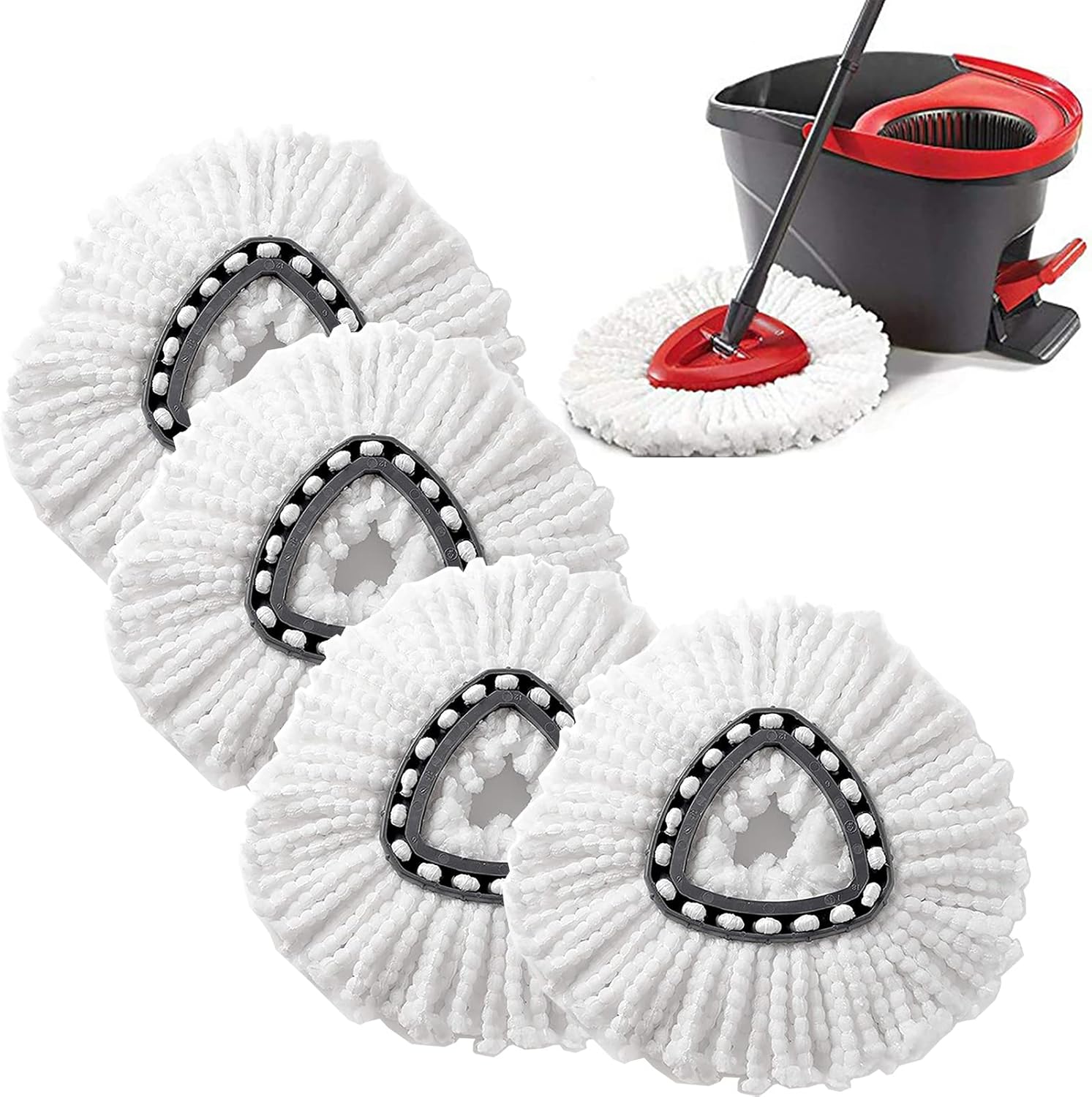 4 Piece Triangular Microfiber Mop Refill Heads Easy Wring Spin Mop