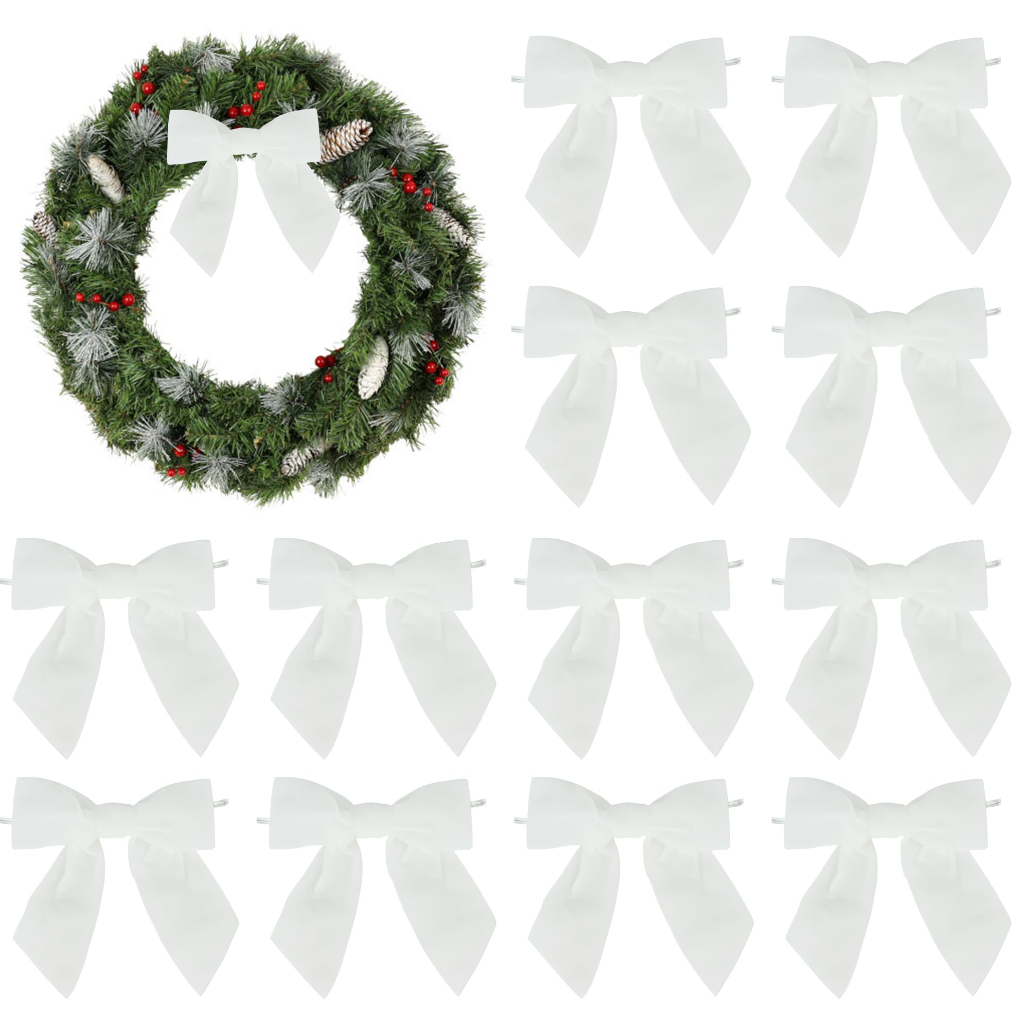 AIMUDI White Velvet Bows 4.5" Christmas Bows for Tree Premade Bows for Wreaths Twist Tie Bows for Gift Wrapping, Festive Winter Decor, Tree Garland,
