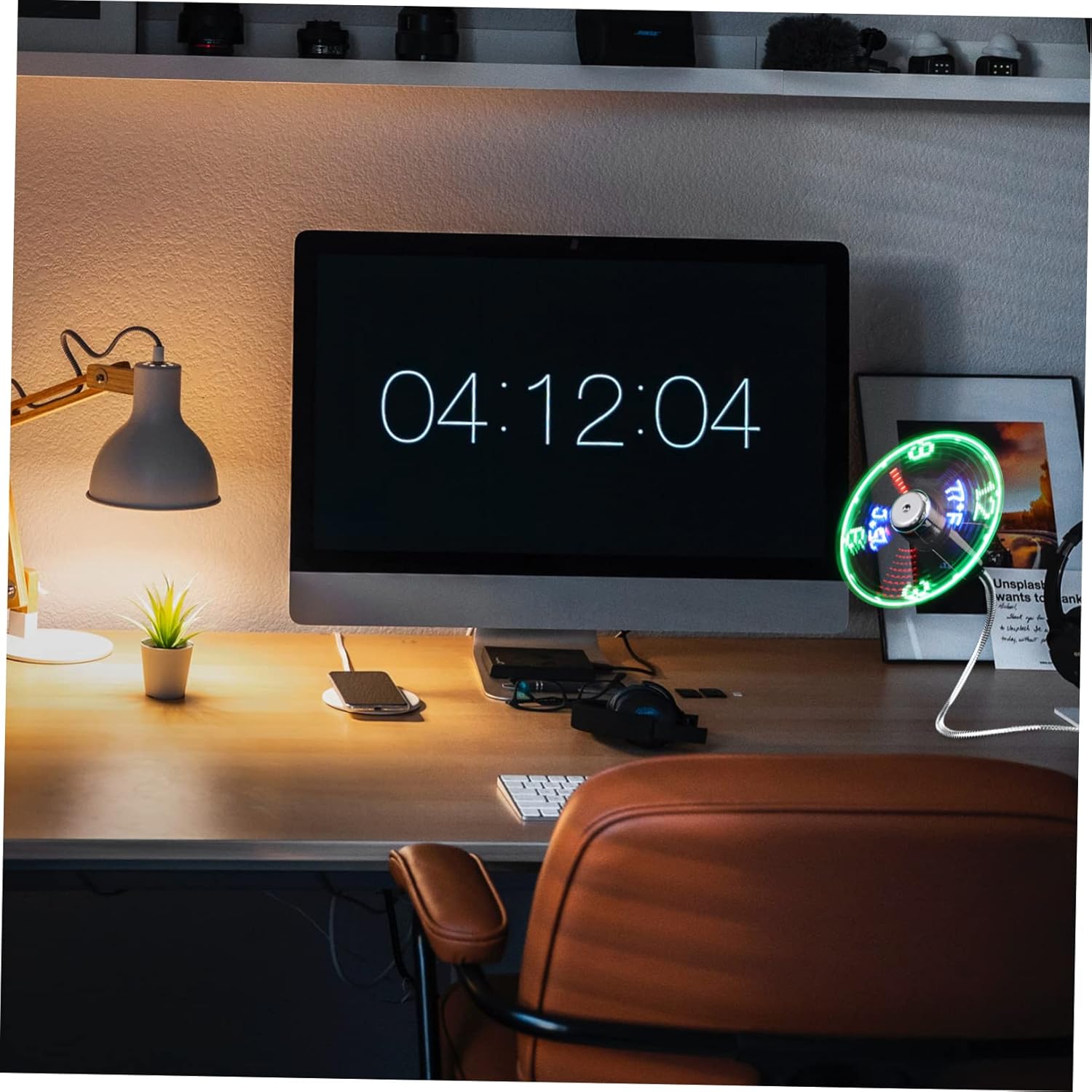 POPETPOP 4pcs LED Clock Fan Mini USB Fan with Temperature Display for Home Office and Travel Flexible Gooseneck Safe Material Convenient Cooling