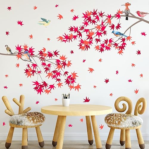 Miniatura 4 de Calcomanías de pared de hojas de arce otoñales, calcomanías de pared de hojas de arce rojas, despegar y pegar, ramas de árbol de arce de otoño, arte