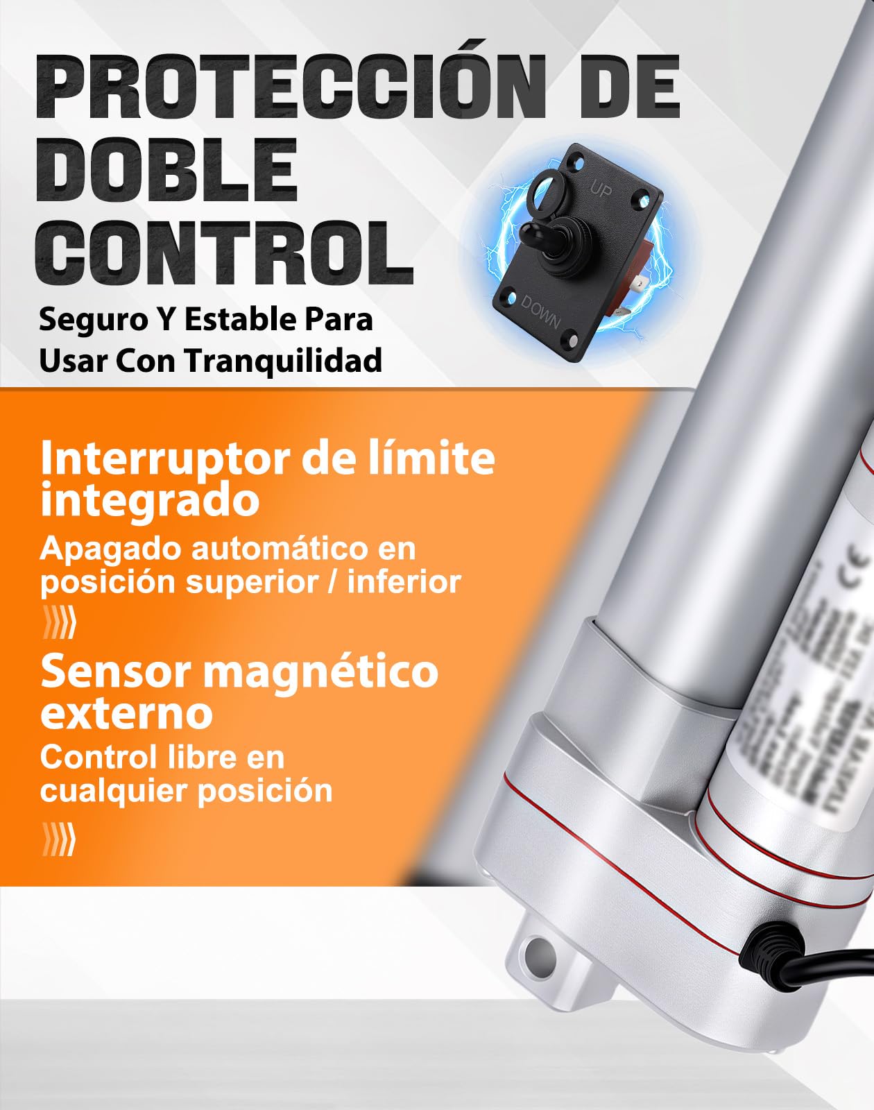 Accionamiento Lineal 3000N, 100/150/200/250/300/450 Mm DC 12 V Juego de Cilindros Eléctricos con Interruptor Manual IP65 5 Mm/s Motor de Elevación para Abridores de Ventanas (250)