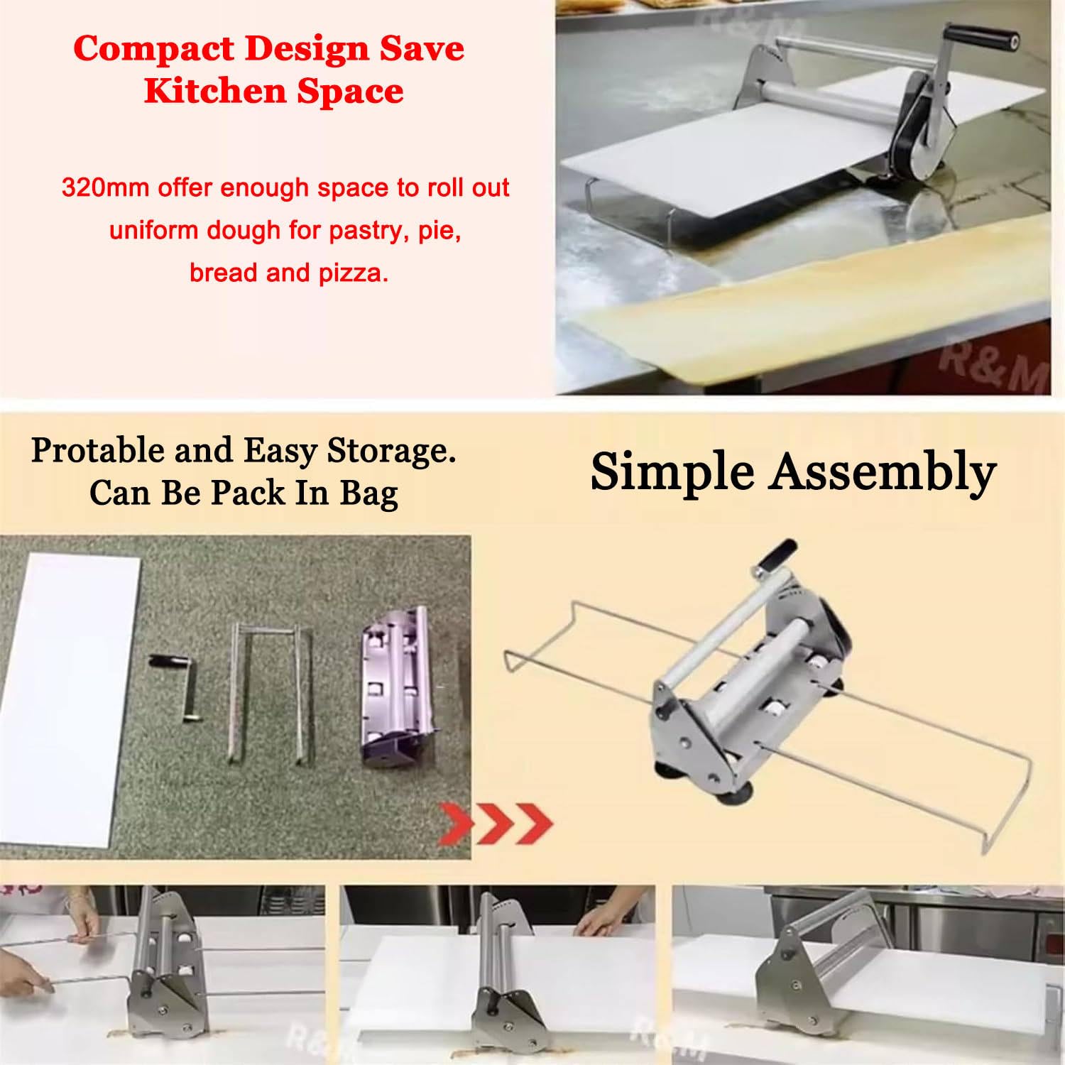 Máquina laminadora de masa para panadería, pizza y croissant, rodillos de acero inoxidable de grosor ajustable, equipo de pastelería comercial plegable