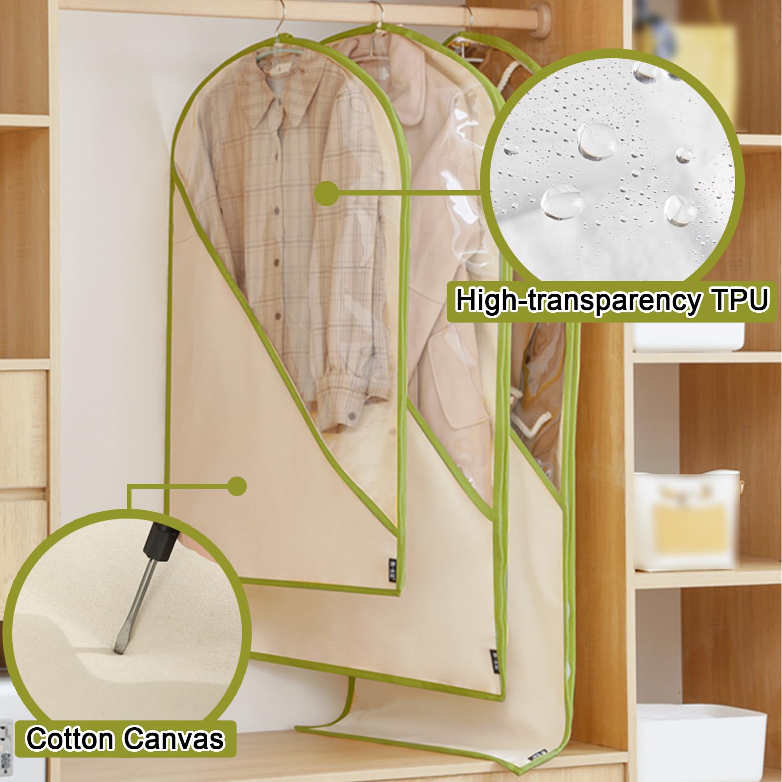 Pack de 4 Fundas Ropa Resistentes al Polvo y al Agua, Funda Traje Cuentan con Una Ventana Inclinada Extragrande, Fabricadas en Lona de Algodón con TPU de Alta Transparenci(Size:24*51in,Color:Amarillo)