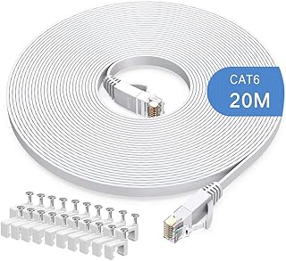 Gulaey 20m Cat6 Ethernet Cable, Long Internet Cables High-Speed Patch Cord Flat Design 1Gbps for 250Mhz/s UTP for Console, PS3, PS4, PS5, Switch, Router, Modem, Patch Panel, PC, TV, Home Office