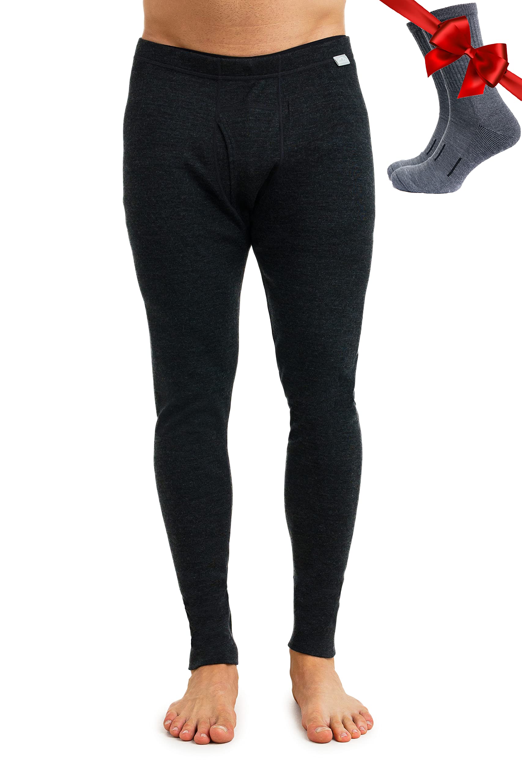 Merino.tech Men's .320 Charcoal Grey Merino Wool Base Layer Leggings Pants 100% Merino Wool Thermal Underwear Long Johns Light, Mid, Heavyweight + Hiking Socks (Xxx-Large, 320 Charcoal Grey)