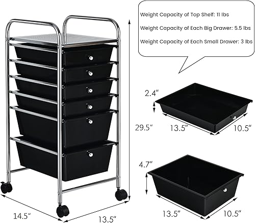 Miniatura 3 de SILKYDRY Carrito de almacenamiento con ruedas de 6 cajones, carrito multiusos con ruedas, cajones extraíbles para papel de herramientas de álbumes